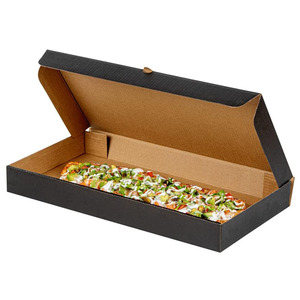 Ucuz e-flüt tasarım sekme-kilit sistemi eko pasta Kraft 14X7X1.5 inç Flatbread Takeaway oluklu siyah kağıt Pizza kutuları - Product Image 1