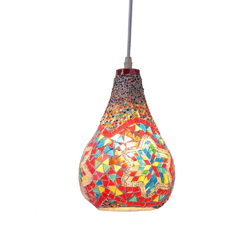 Glass Mosaic Tiffany Pendant Light Red Vase Turkish Pendant Lamp Colorful Moroccan Ceiling Chandeliers Bohemian Hanging Light
