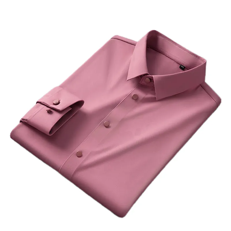 MS-P86 dikişsiz gömlek erkek yüksek elastik iş lazer kesim işlemi moda rahat erkek uzun kollu gömlek
