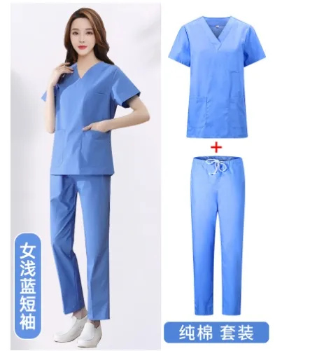 Uniformes hospitaliers Ensembles chirurgicaux Uniformes de travail en coton à manches courtes pour hommes et femmes Vente en gros