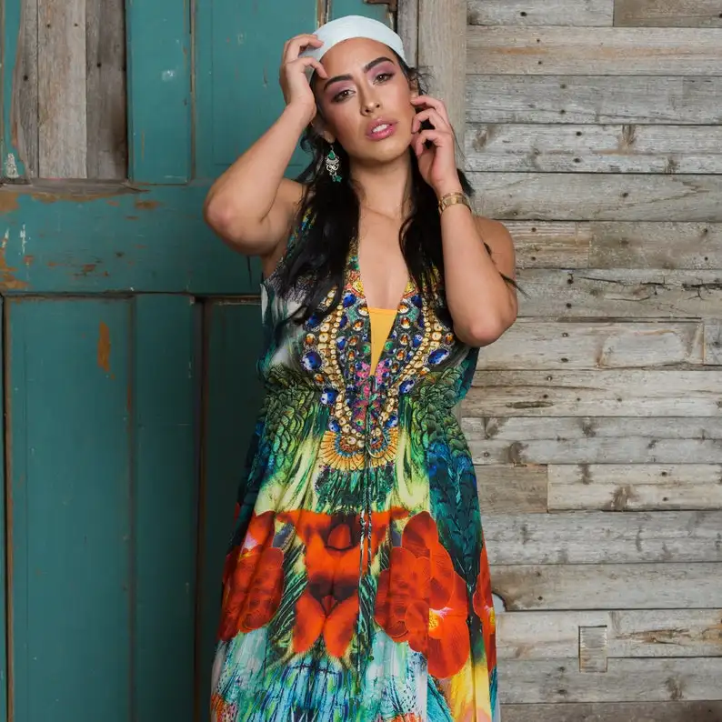 綿100% インド手作りショートカフタンハンドブロックプリント女性カジュアルドレス夏服卸売価格で入手可能
