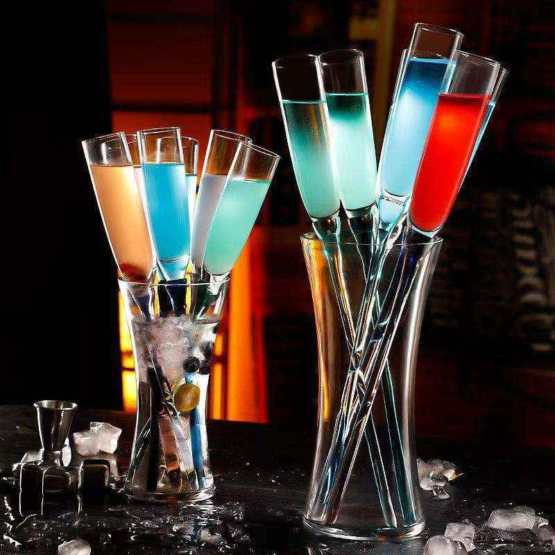 Colorful Long Stem Champagne Flute Set with Vase