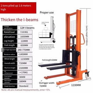 High Quality Manual Forklift C-beam 2 Tonnes Rise 1.6M <strong>Loading</strong> and <strong>Unloading</strong> Truck Stacker <strong>Pallet</strong> Trucks - Product Image 2