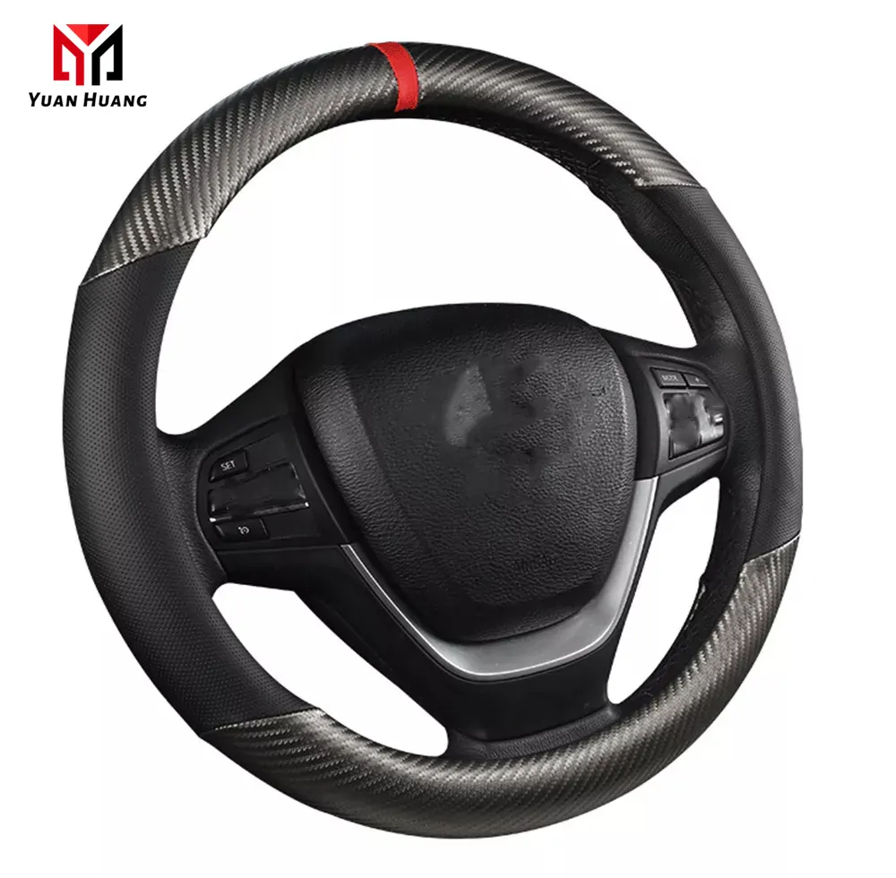 Hot Sale Universal Car Steering Covers Carbon Fiber Anti-slip Auto Hand Sewing Steering Wheel Cover for Four Seasons