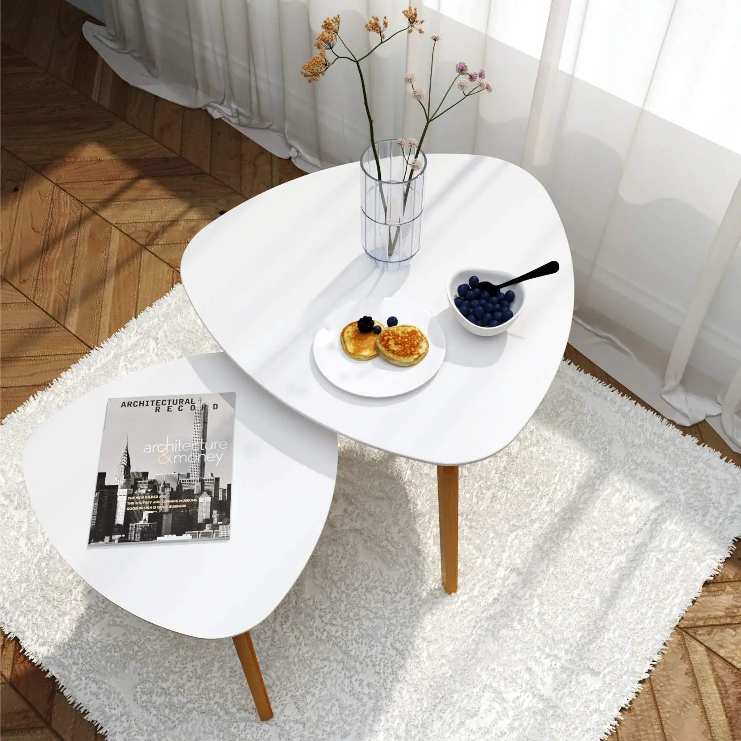 طاولات خشبية أنيقة وعصرية متداخلة طاولة نهائية من الخيرزان، طاولة قهوة من الخشب الصلب لأثاث غرف المعيشة