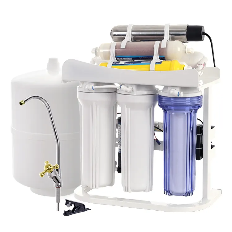 Ajuste el suministro de TDS Agua alcalina mineral pura Filtración de 8 etapas Luz UV Sistema de filtro de agua RO con tanque de agua
