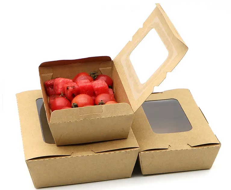 Recipiente descartável para alimentos, lancheira Kraft, embalagem para comida rápida, recipiente para levar comida, caixas de papel, placa quadrada natural