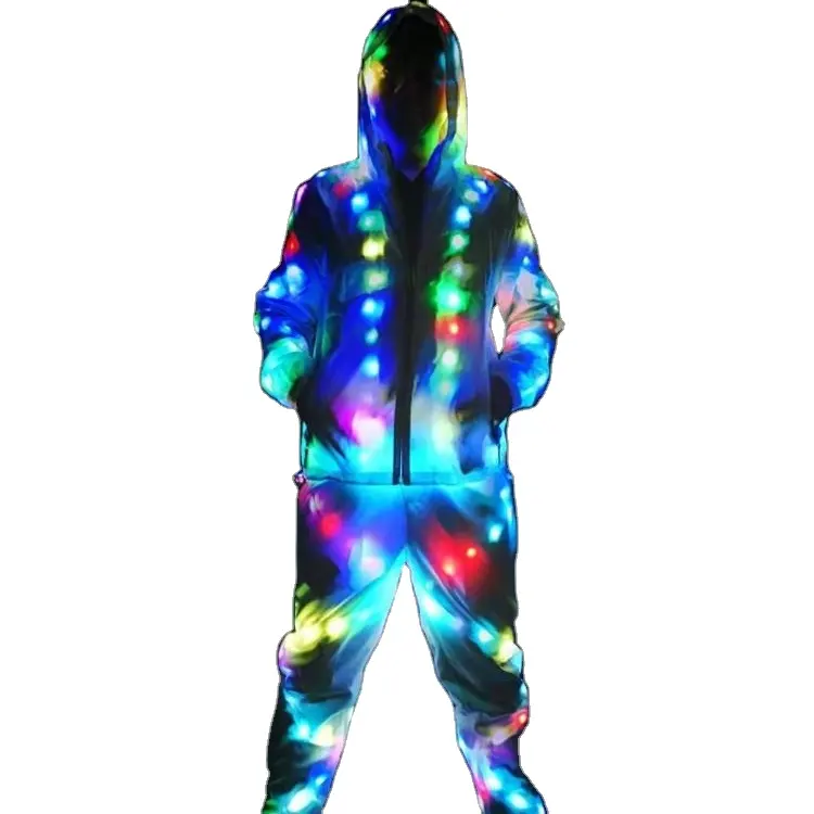 LED light jacket pants dj party club sports wear LED Lighting Clothes Colorful Luminous Costume Flash led jacket dance costumes