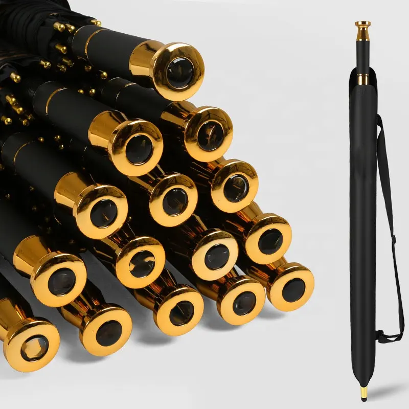 Advertising umbrellas with gold handle glue logo  windproof storm proof black straight regenschirm