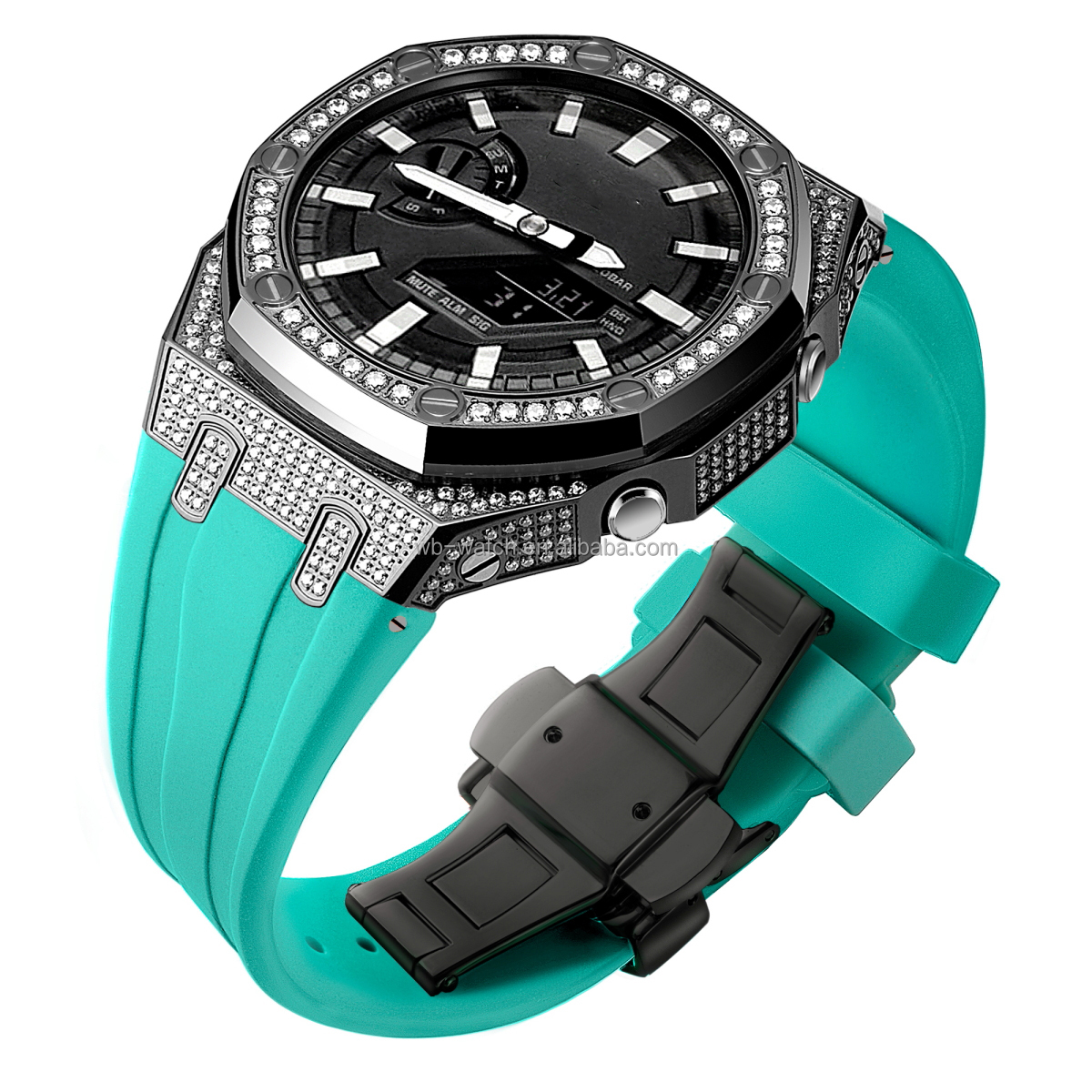 Boîtier noir + Bracelet bleu marine