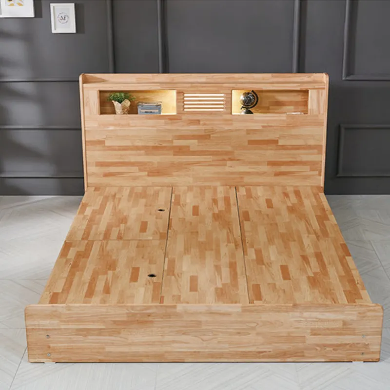 Base de cama doble de madera maciza, alta calidad, con cajón