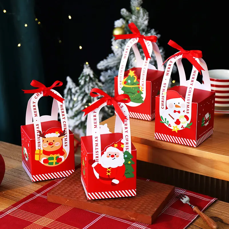 Venta al por mayor lindo rojo Santa Claus Elk creativo impreso Navidad dulces cajas de embalaje