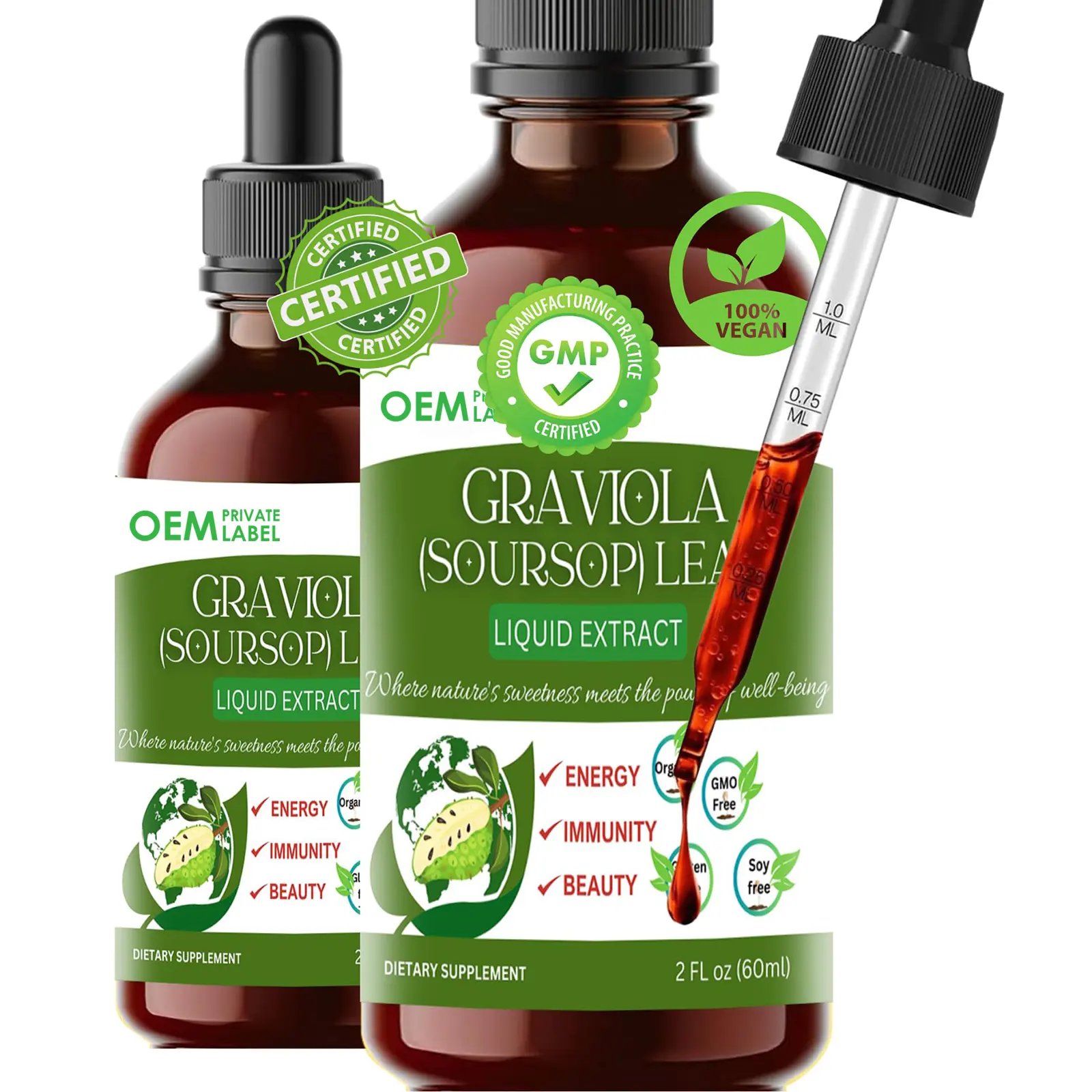 Ekstrak tetesan daun grauviola anti-oksidasi organik minyak cair daun Guanabana untuk pencernaan kekebalan tubuh pernapasan