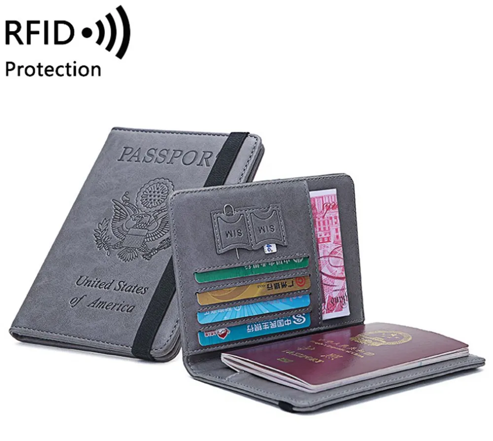 Couverture de passeport RFID avec emblème d'aigle des états-unis, portefeuille de passeport de voyage en gros, porte-passeport en cuir synthétique PU