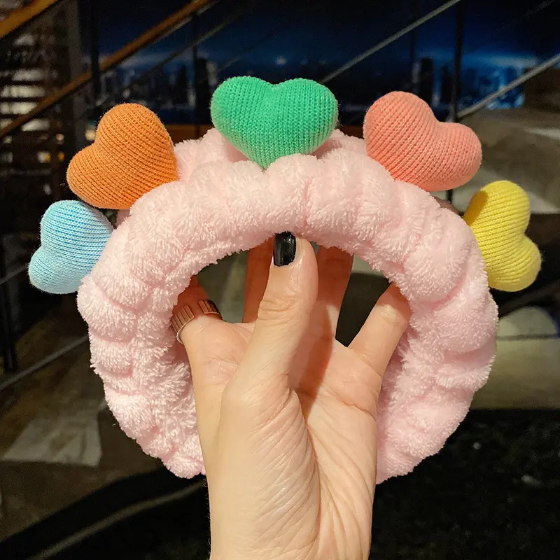 Diadema de algodón elástica y gruesa para niña y mujer, diadema con corazones, coral, Polar, accesorios para el cabello