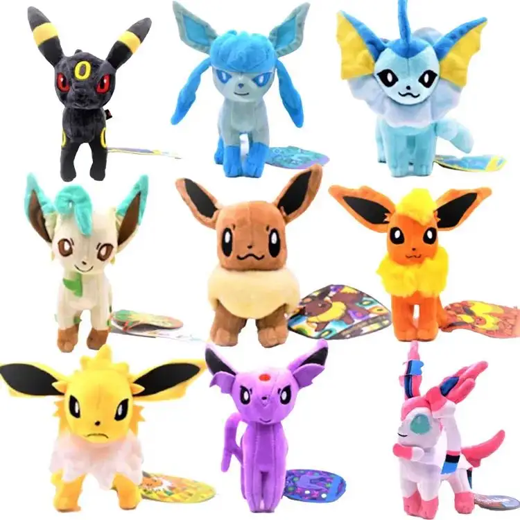 Atacado de Alta Qualidade 20CM Vários Pé Eevee Pokemoned Boneca De Pelúcia Fogo Água Dia Lua Eevees Brinquedos De Pelúcia