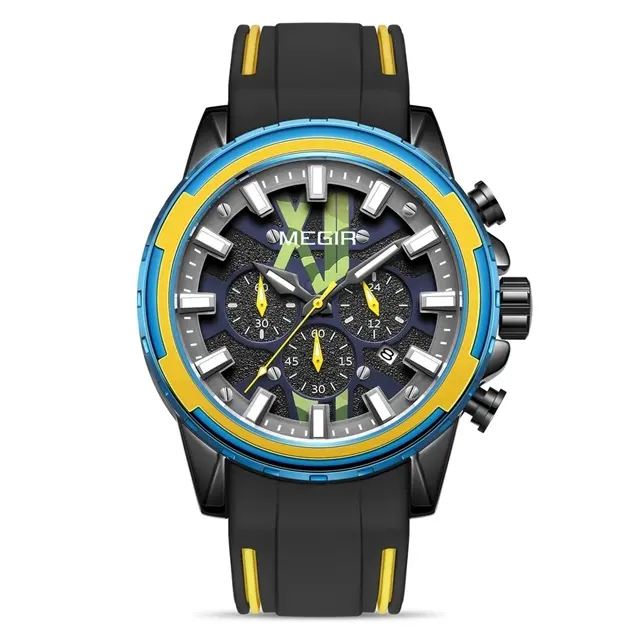 MEGIR новый дизайн спортивный хронограф Дата силиконовый ремешок кварцевые наручные часы