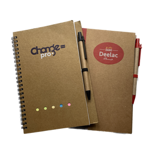 Cuaderno con Bloc de notas adhesivas y bolígrafo Cuaderno A5 con bolígrafo Cuaderno espiral personalizado A5 Cubierta de cartón Kraft