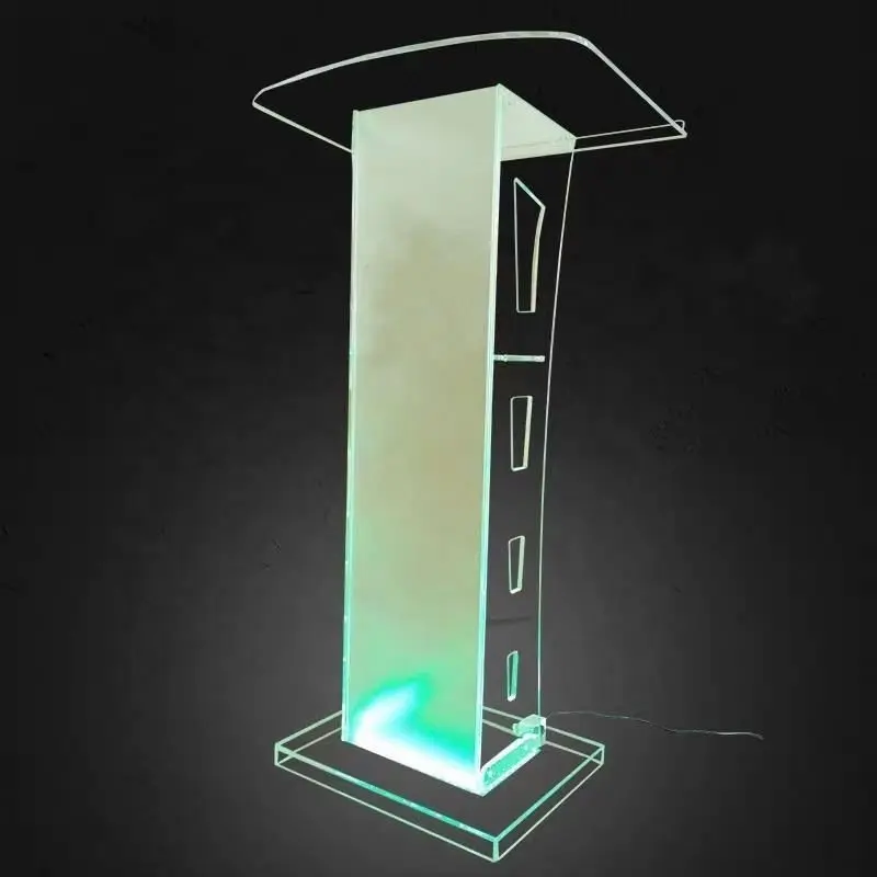 Diskon lampu Led untuk Podium Eropa, Pulpit Podium Plexiglass berdiri lantai Modern 2023