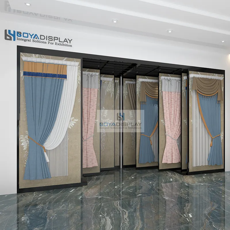 Boya - Suporte de metal para exibição de cortinas, tipo cabide deslizante, para showroom, fabricante personalizado
