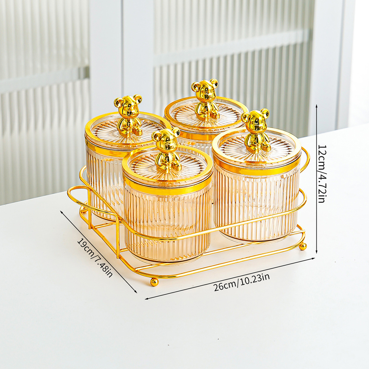 Tarro sellado con soporte redondo Golden Bear de 4 tarros ámbar