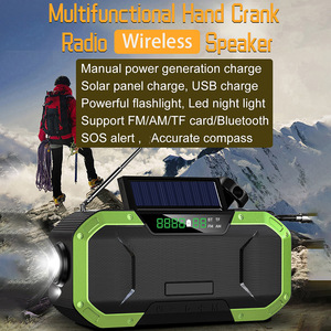 Alto-falante portátil df580 com receptor wireless, com rádio fm, luz solar recarregável, lanterna, clima, emergências