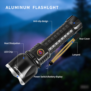 1700 lumen cao lumens 500m dài phạm vi Zoomable có thể sạc lại làm việc ánh sáng IP66 bên ánh sáng điện hiển thị tay <span class=keywords><strong>Torch</strong></span> Led đèn pin - Product Image 3