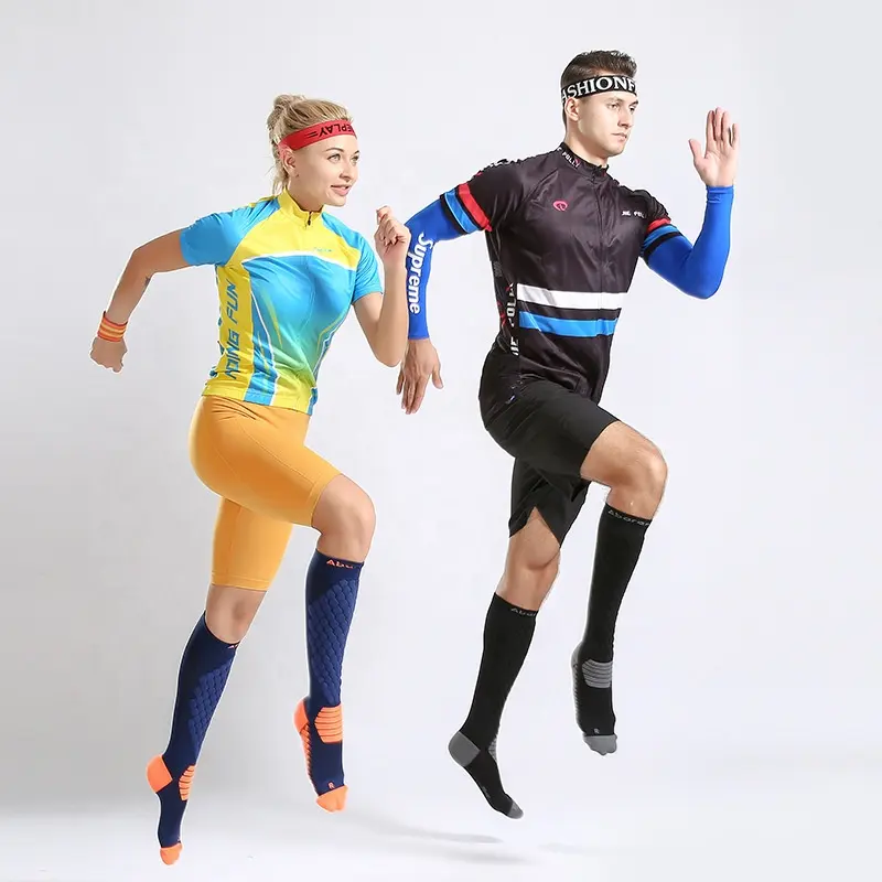 Calcetines deportivos de alta calidad para hombre y mujer, medias hasta la rodilla de compresión para maratón al aire libre