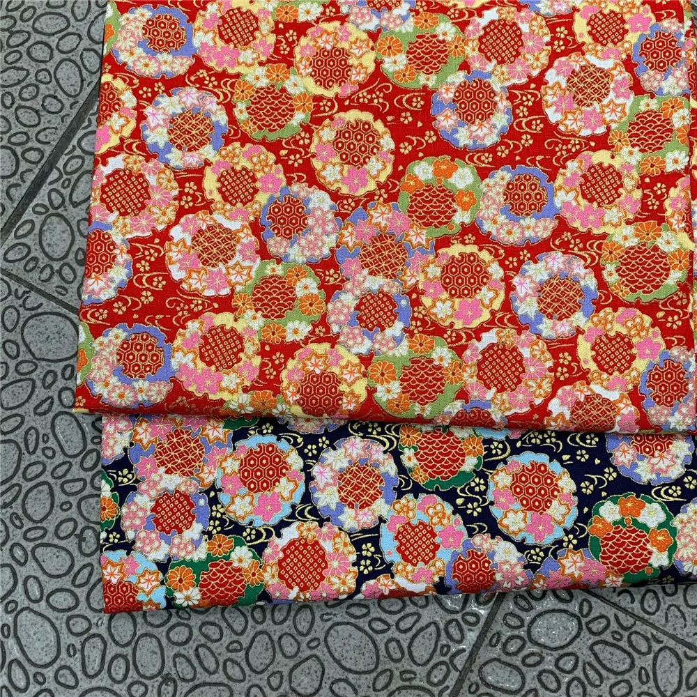 Safe New-tela de algodón con estampado de estilo japonés, 150cm, flores pequeñas metálicas para falda Kimono