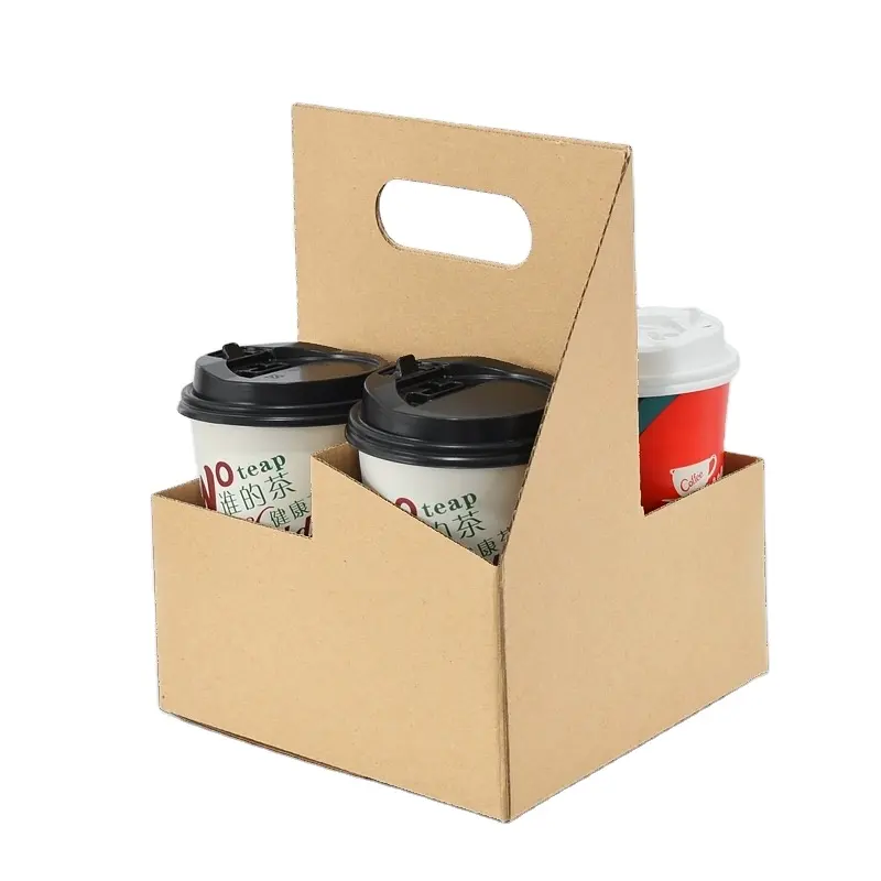 Porte-gobelet en papier kraft jetable personnalisable de 4 tasses Portable café thé boissons respectueux de l'environnement emballage à emporter