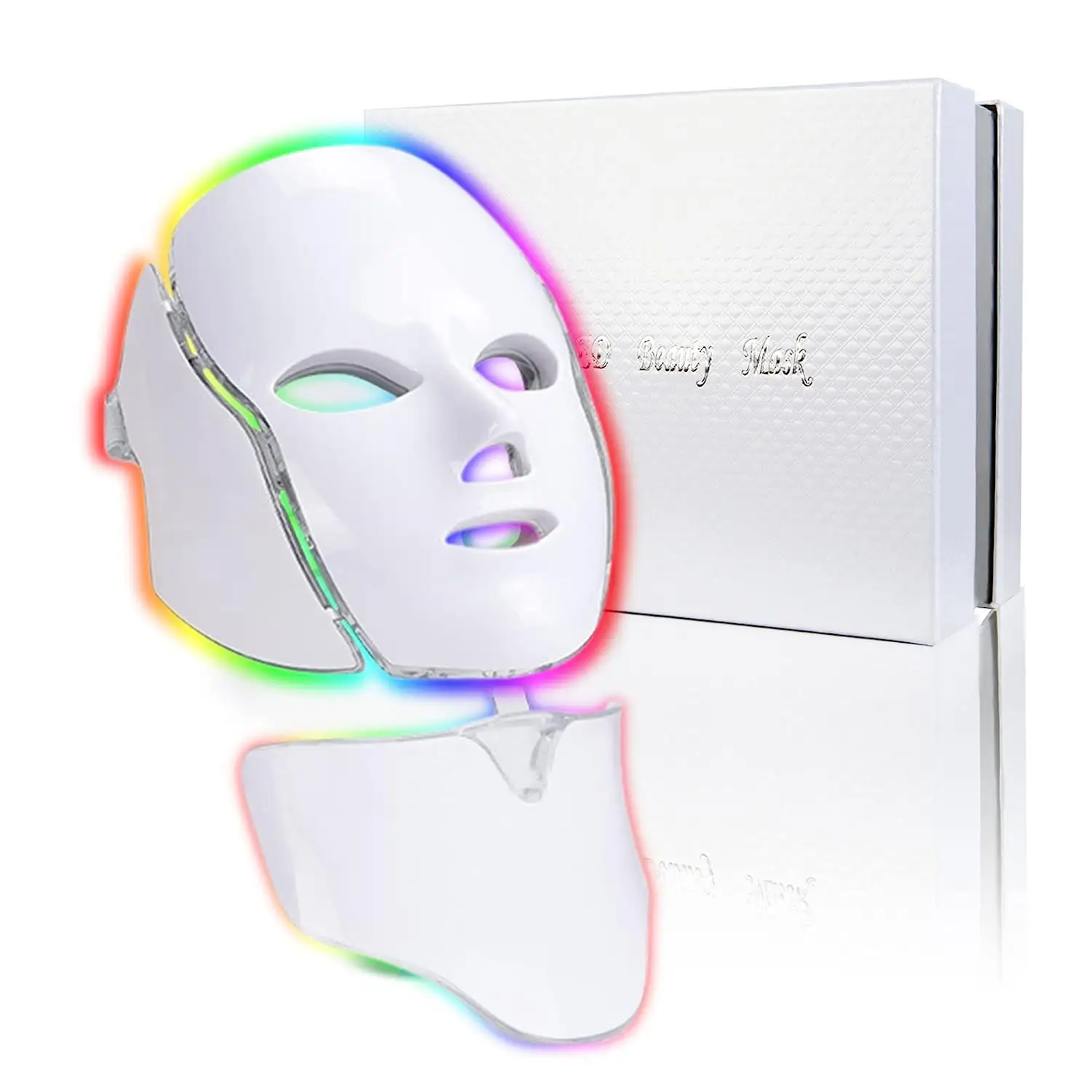 หน้ากากความงาม LED เต็มหน้าโฟตอนบําบัดผิวหน้า 7 สีคอหน้ากากความงามดูแลอินฟราเรดหน้ากาก LED ความงาม