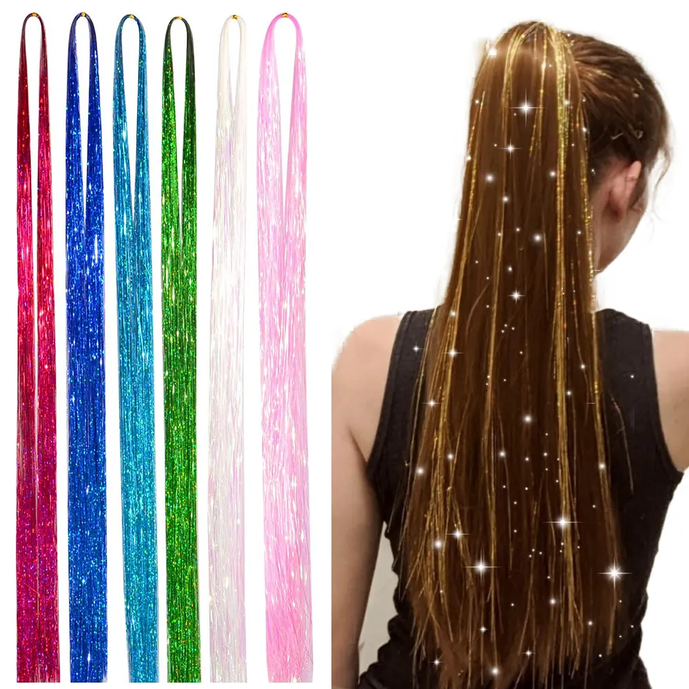 All'ingrosso sintetico Multi-colori Bling Hair Extension Party arcobaleno colorato Crochet Hair per ragazze e tessitura dei capelli del partito