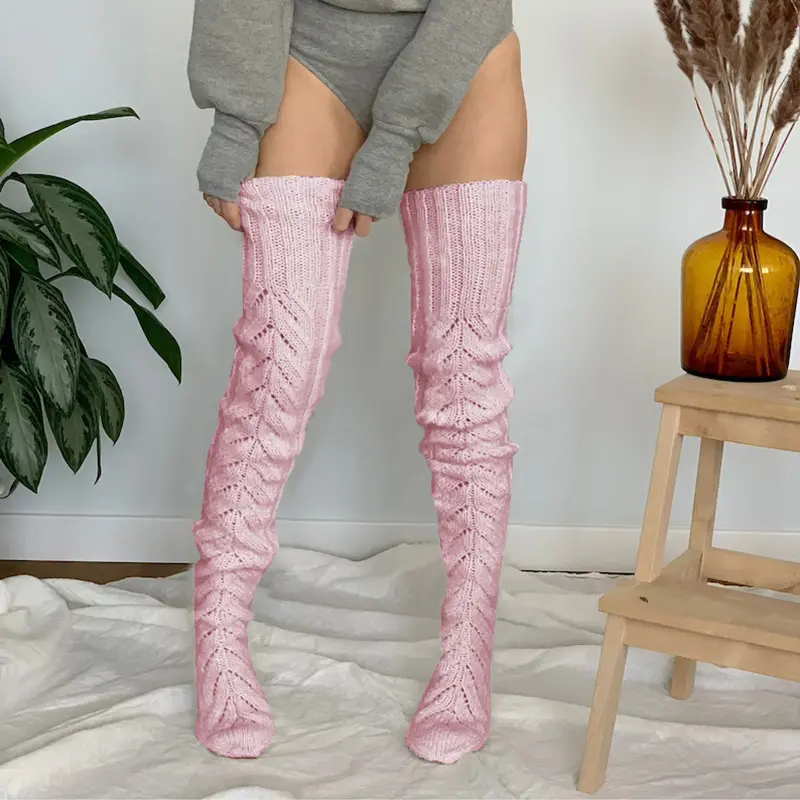 Logo benutzer definierte Thick Loose Knee High Solid Winter Warmer Strumpf Weiche lange Bein wärmer Oberschenkel hohe Socken für Frauen