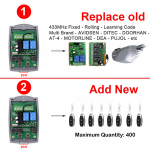 Telecomando universale per porta del Garage ricevitore a 2 canali 433MHZ 433.92mhz con codice di rotolamento fisso ricevitore telecomando - Product Image 4