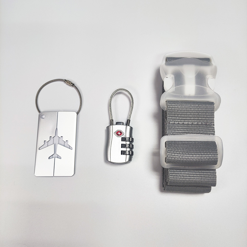 Serrure de câble grise de TSA + courroies de bagage + étiquettes de valise