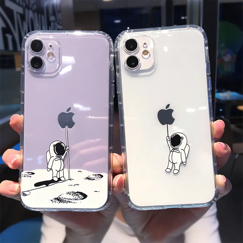 Cute Cartoon Astronaut Star Space Phone Case per iPhone 11 13 14 Pro MAX XS XR X 12 7 Plus Cover posteriore antiurto in TPU trasparente morbido