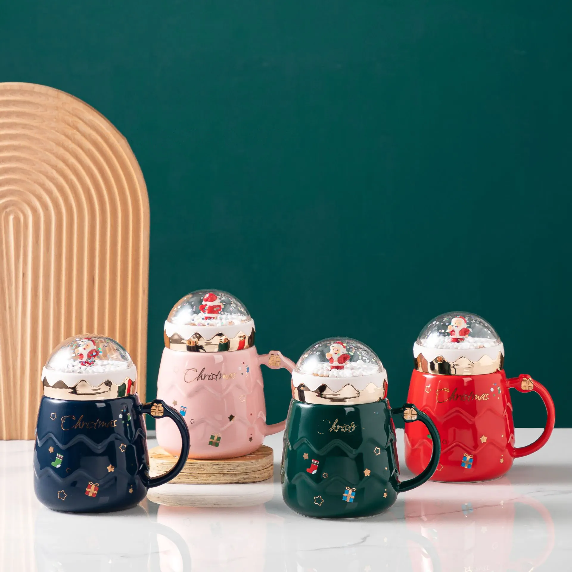 Tazas de cerámica de Papá Noel con tapa, regalos de Año Nuevo, taza de café de leche, taza de Navidad