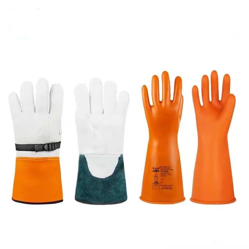 Proveedor de PPE Guantes de trabajo de seguridad de protección de cuero con guantes aislantes eléctricos