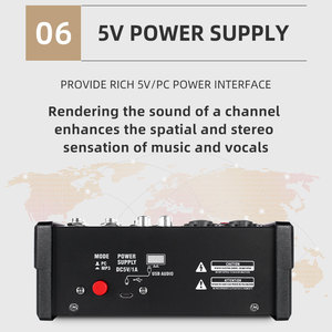 Mezclador de Audio KAIKA de 4 canales, consola de mezcla de sonido portátil, interfaz USB, entrada de ordenador, Monitor fantasma de 48V, grabación de Audio - Product Image 5