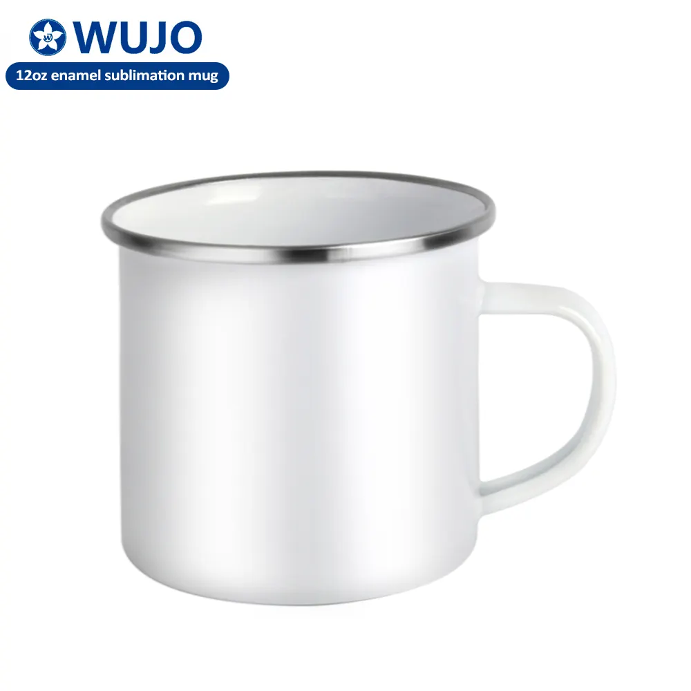 Caneca vazia da subolmação do esmalte wujo, caneca branca do café do esmalte de 350ml 12oz