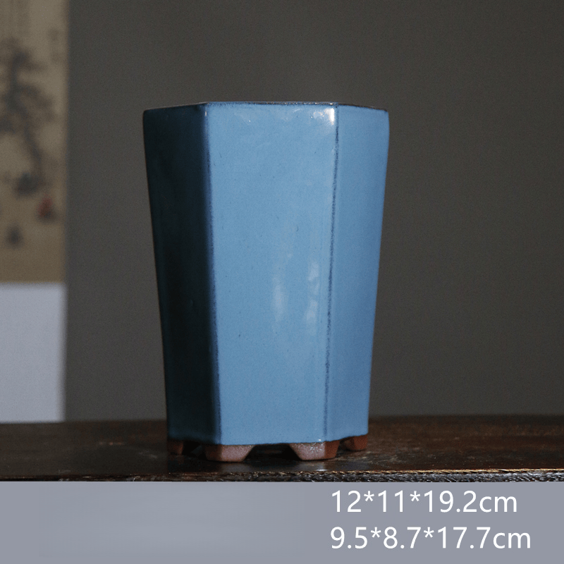 Blue Glaze Wide Cylinder Pot