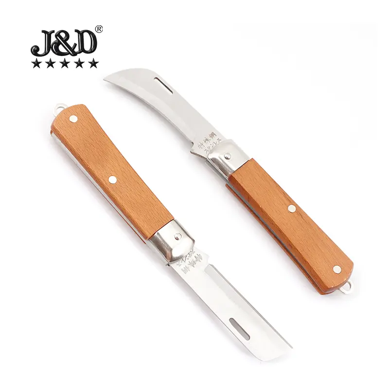 Workpro couteau des électricien avec manche en bois, lame droite pliante, couteau dénudeur de fil en acier spécial