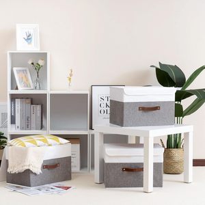 亚麻文件盒存储办公室盒盖可折叠文件存储组织器 - Product Image 4