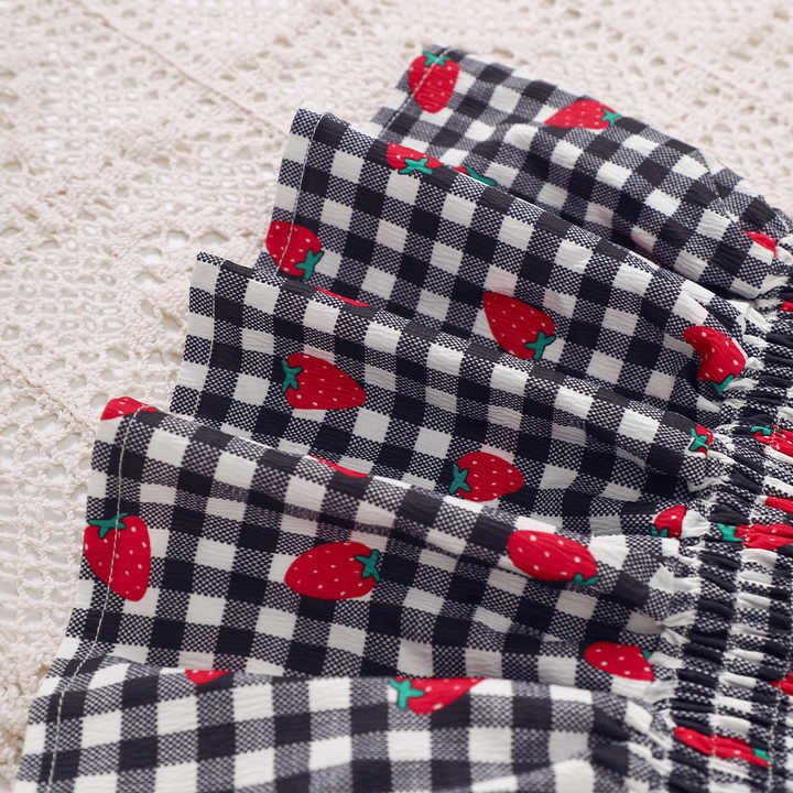 Ew Export Spring Summer New Girls Shorts Suit Small Medium-Sized Children Sweet Style Stereo Embroidered Plaid Cartoon Tz1301-D