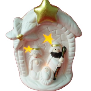 定制便宜的白色陶瓷圣诞诞生套装带<span class=keywords><strong>led</strong></span>灯ODM