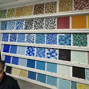 Gaoming màu xanh óng ánh thủy tinh khảm tàu điện ngầm gạch cho hồ bơi ngoài trời lượn sóng thiết kế sứ đá cẩm thạch vật liệu - Product Image 4