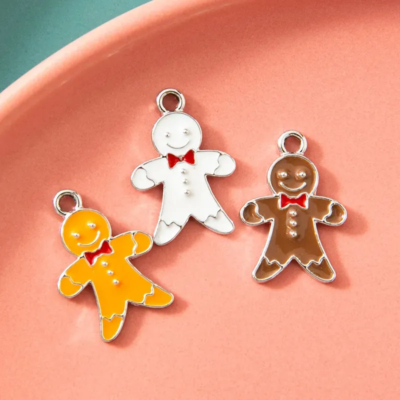 Gioielli fai da te braccialetto orecchino Color argento portachiavi ciondolo natale ciondoli pan di zenzero uomo smalto Charms