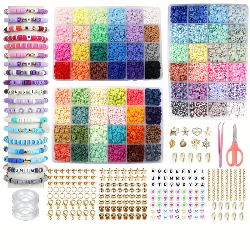 10800pcs Clay Beads for Bracelet Making Kit 72 Colors Spacer Heishi Beads Flat Round Polymer Clay Beads for Jewelry Making