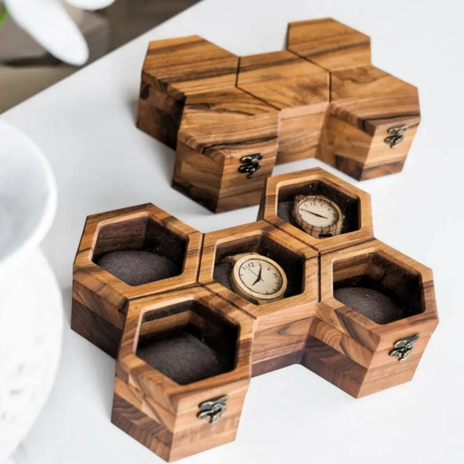 Kotak display jam tangan kayu rumah tangga penyimpanan skylight kaca kotak koleksi jam kayu posisi meja kustom