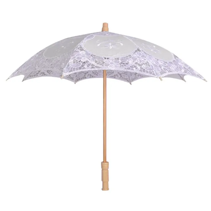 2019 29/45CM pizzo bianco ricamato ombrellone ombrello manico in legno matrimonio da sposa festa da ballo mostra fotografica forniture Decorative
